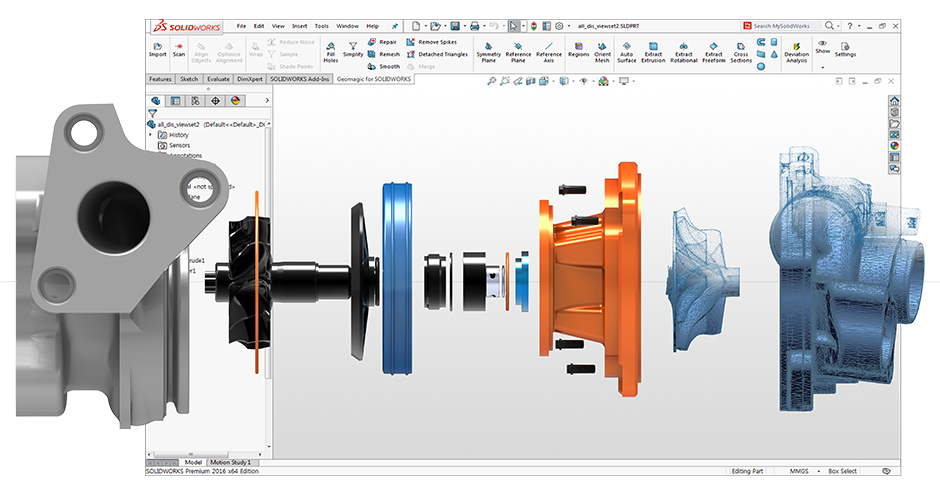 Geomagic for Solidworks delivers a full scan-to-Solidworks CAD modeling experience