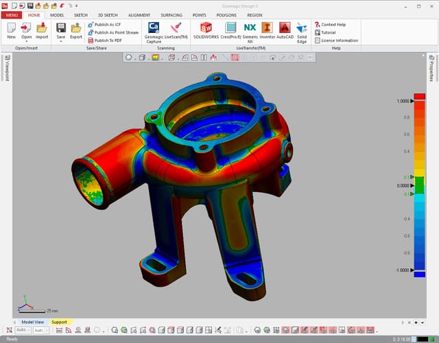 Comparing water pump CAD model to scan data in Geomagic Design X