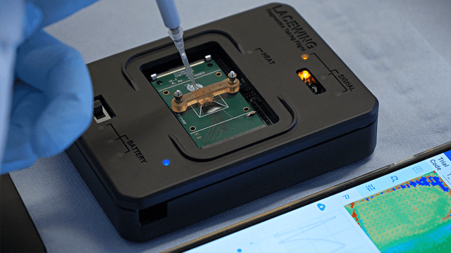 Microfluidics cartridge for Lacewing diagnostics device 3D printed using Figure 4