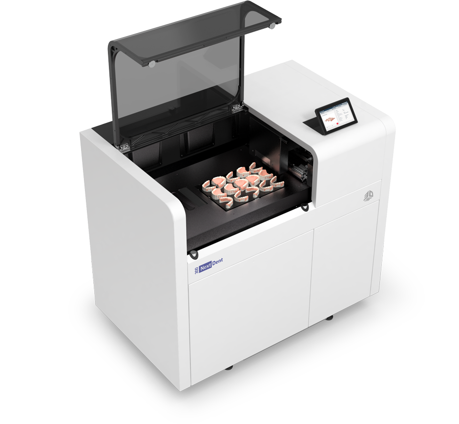 NextDent 300 with top door open showing printed dentures