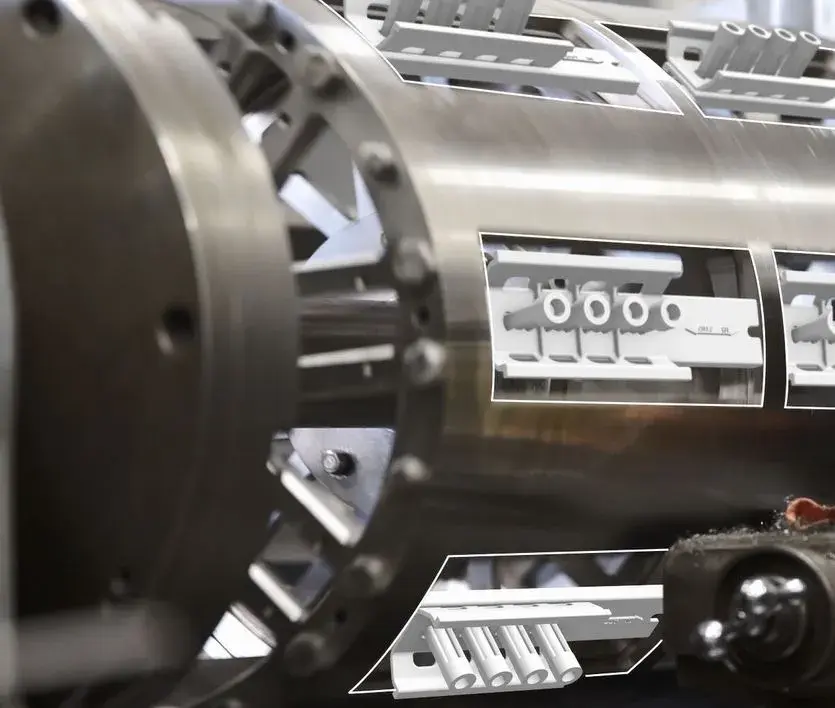 3D printed SLS parts in the machine