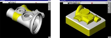 Fig. 8 (left): A part created in SolidWorks (a Parasolid-based CAD system) directly read by GibbsCAM (a Parasolid-based CAM system) (Part provided courtesy SolidWorks)
