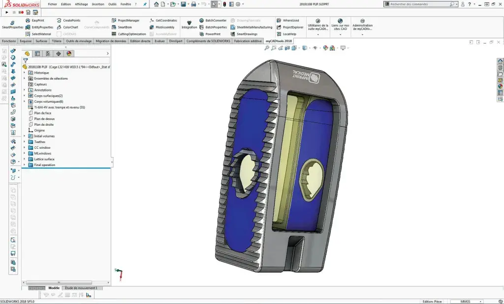 DfAM screenshot of Imprint Medical implant using 3DXpert for SOLIDWORKS