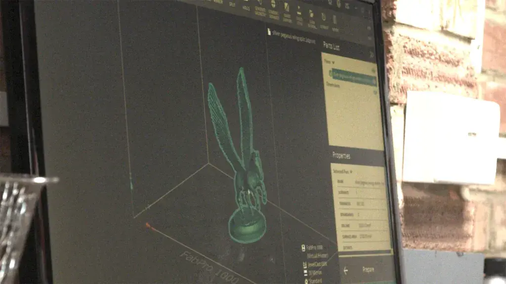 Part on screen for print preparation in 3D Sprint software 