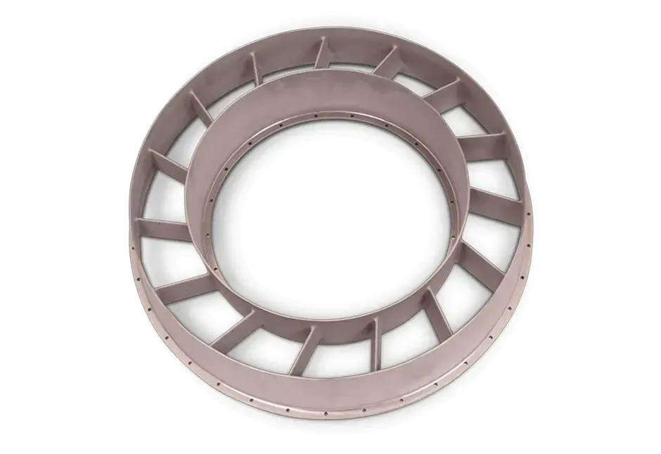 "Mini Turbine Rear Vane (TRV) produced in one single piece on DMP Factory 500 with LaserForm®Ni718 (A) material. "