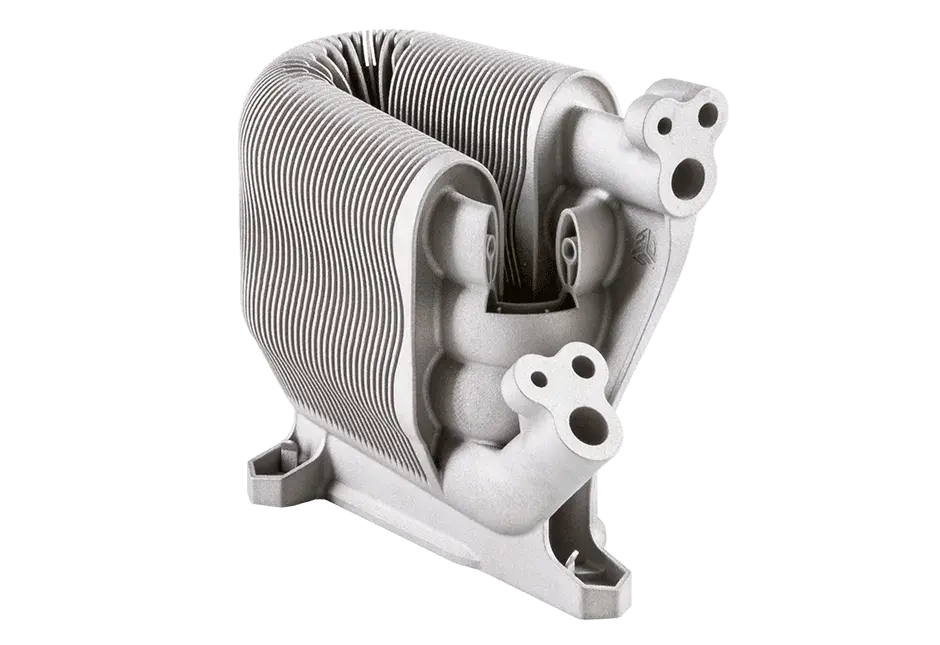 Lamella heat exchanger with incapsulated internal conformal channels for improved heat transfer coefficient.
