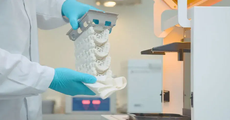 Orthodontics stacked coming out of a 3D printer