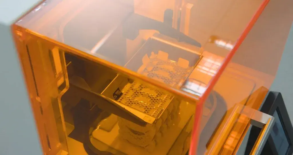 Orthodontics 3D prints inside of a NextDent 5100 printer