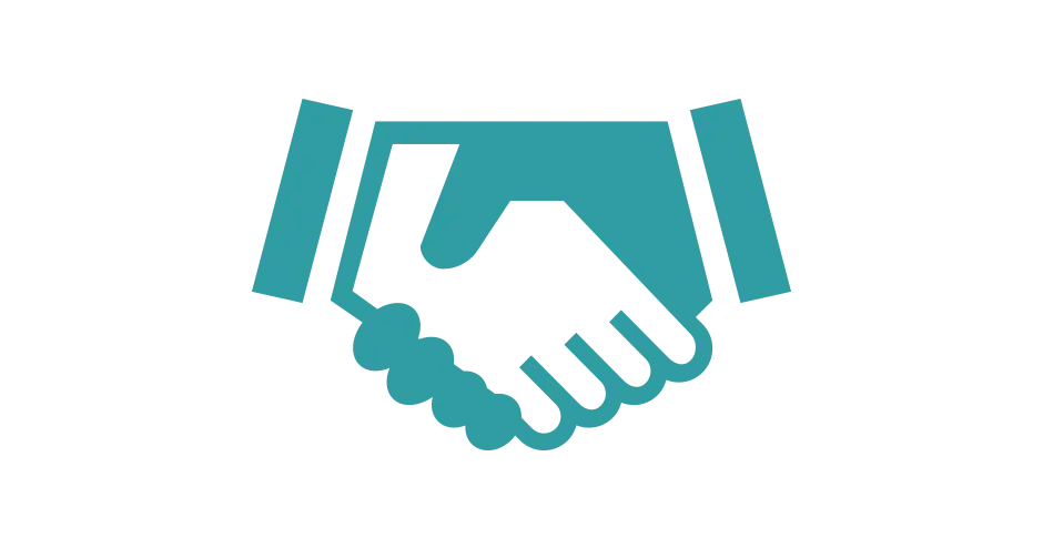 an icon representing delivery with two hands shaking