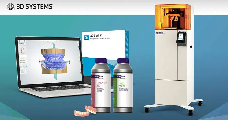 an image with a NextDent 5100 3D printer, software and materials