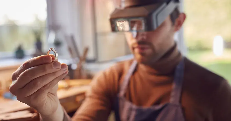 a jeweler holding a ring