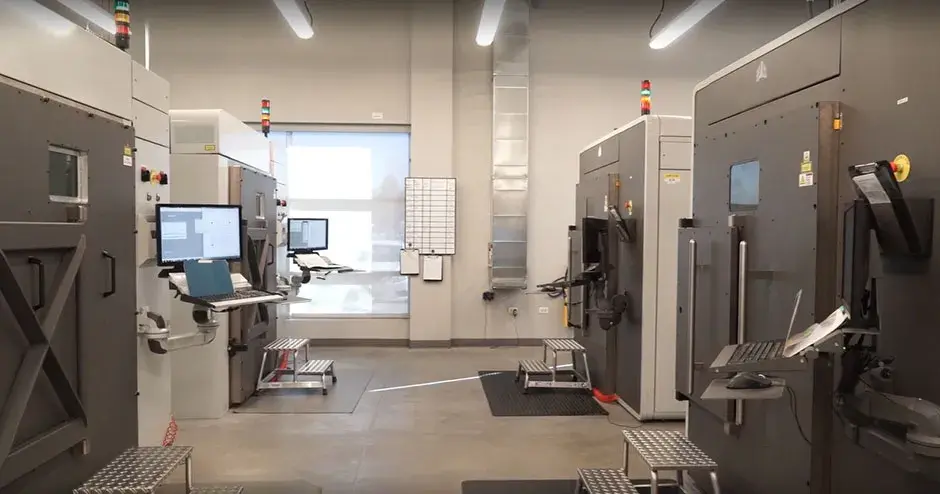 Multiple printers in a facility to illustrate production capabilities