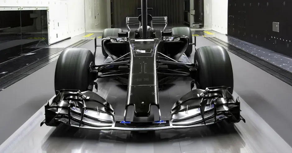 a race car on a wind testing track