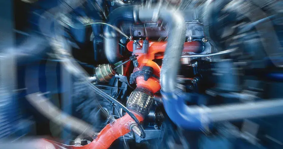 Automotive Car Engine with Emphasized Exhaust System