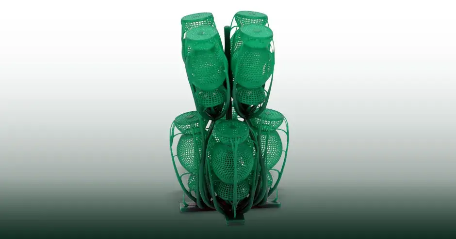 green casted wax patterns on a wax tree