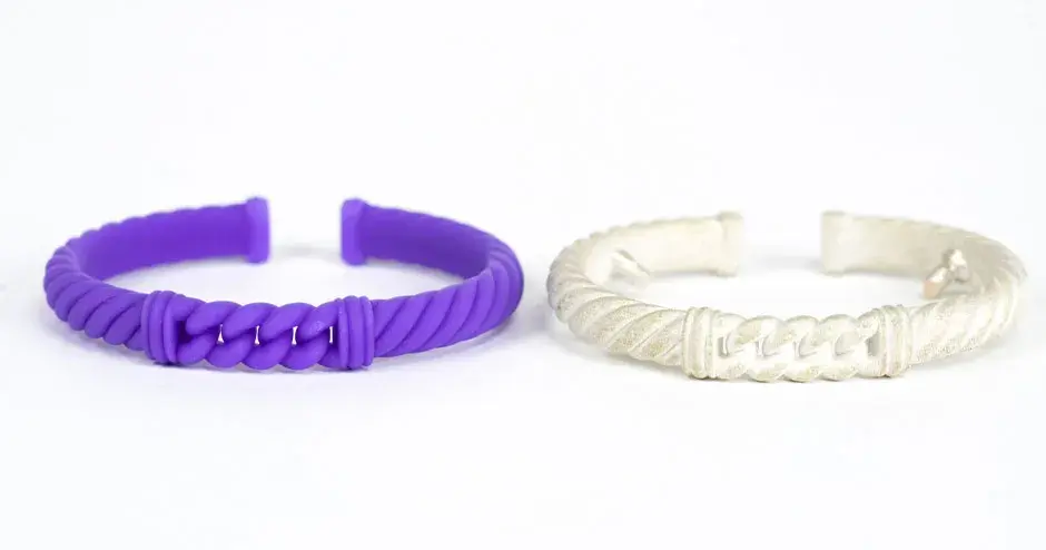 purple bracelet cuff wax cast and identical silver casting