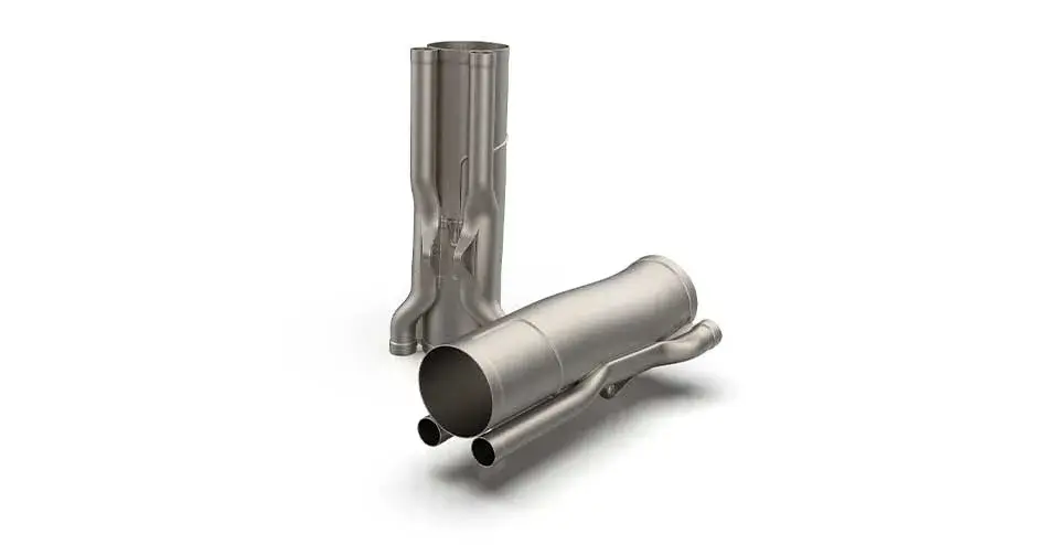 dmp laserform ti-gr23 (A) exhaust upright in the background and laying down at an angle in front