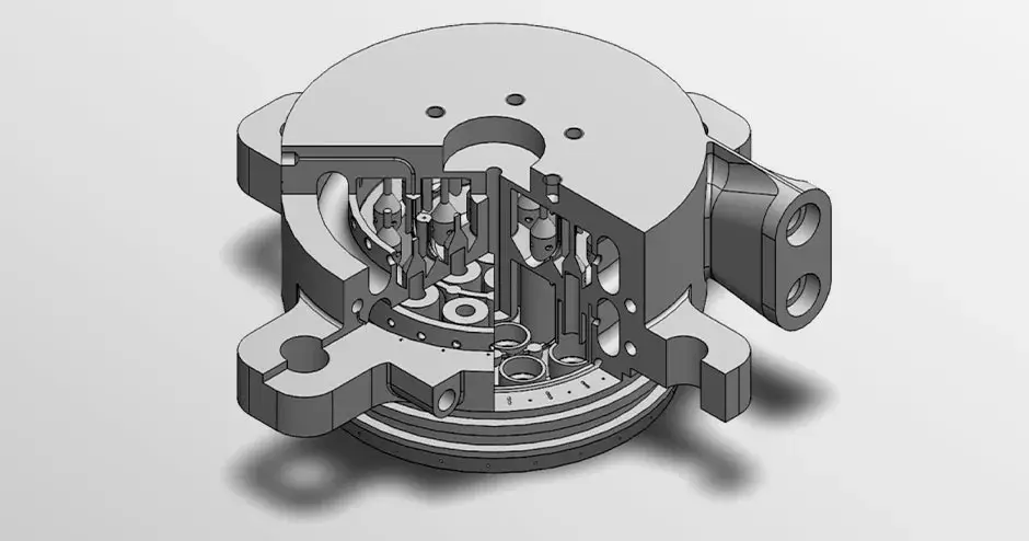 View inside metal 3D printed injector head design