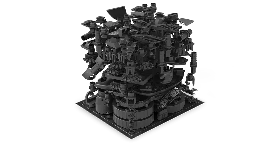 many 3D printed parts stacked on top of one another for optimal processing