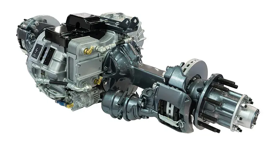 Modern rear axle integrating electric motor, cooling electronics, and brake systems