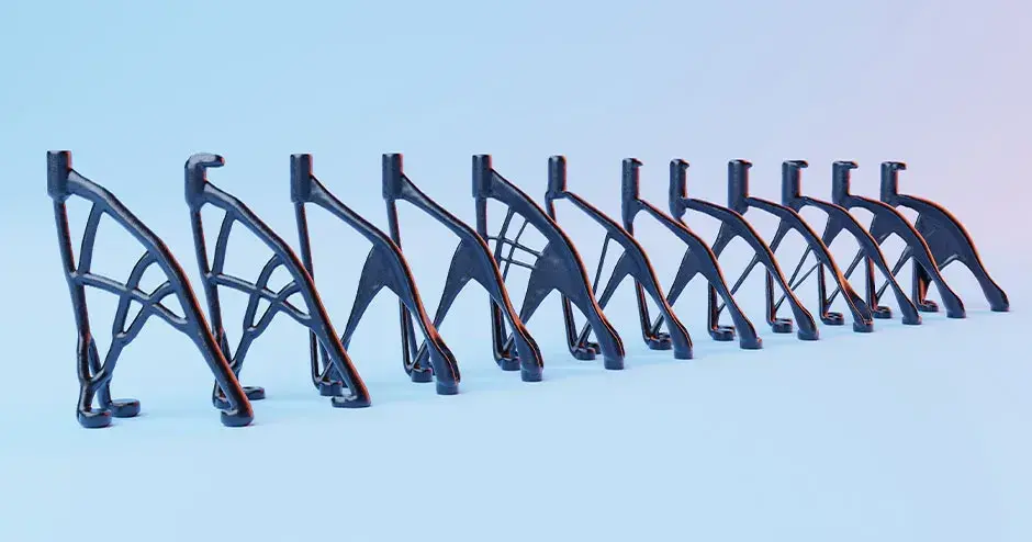 a row of 3D printed parts that show different design engineering and custom prints