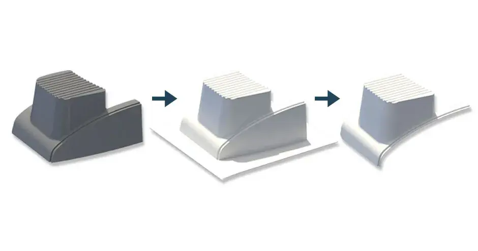 An additive manufactured mold used to vacuum form mid-volumes of a train bumper cover printed in Titan Atlas 3.6 with PC-GF10 pellets material