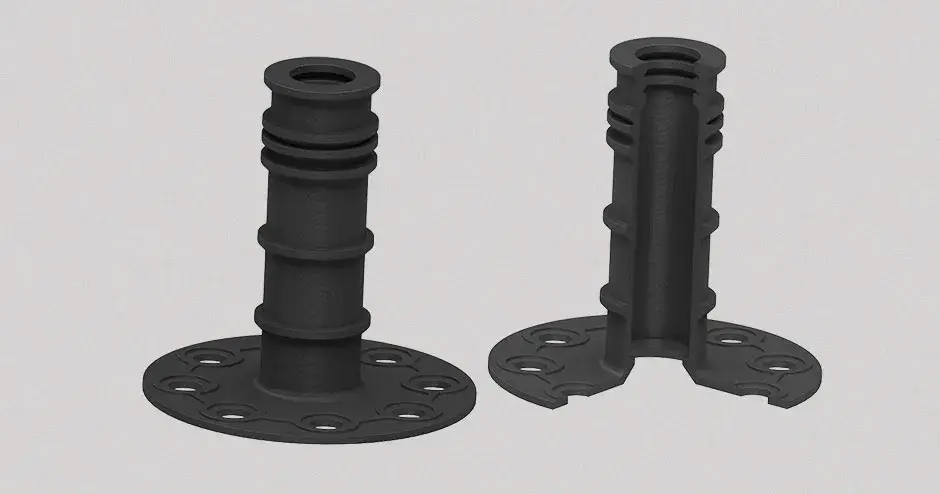 3D printed shaft sleeve and cross-section of shaft sleeve