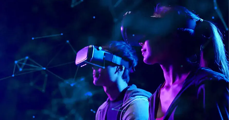 kids wearing VR and watching an imaginary sky