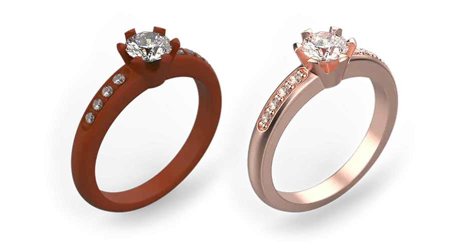 VisiJet cast and rose gold ring and stones
