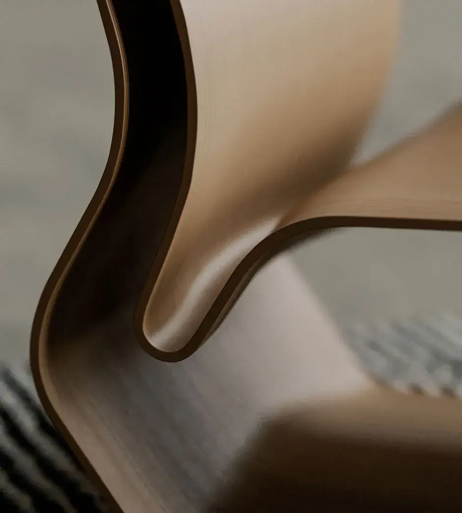A closeup of the curves on a 3D printed chair