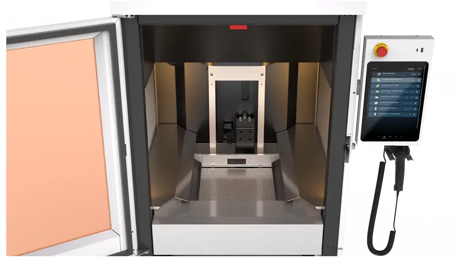 PSLA 270 3D printer open showing the software's UI