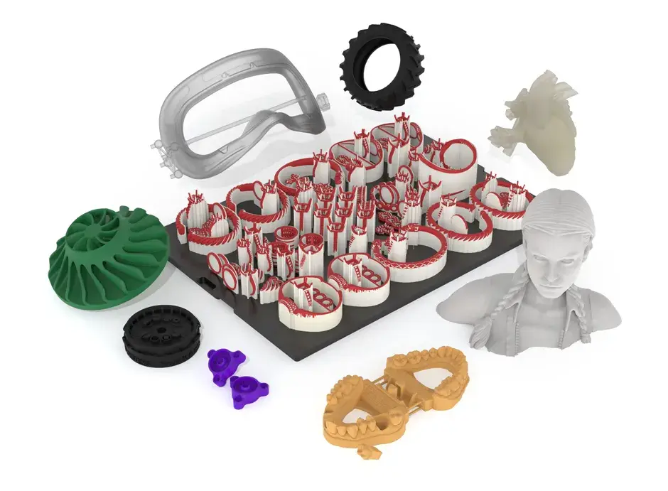 A variety of MJP 3D printed parts