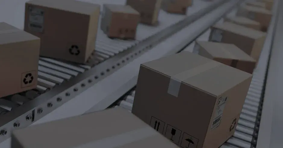 Cardboard boxes on a conveyer belt