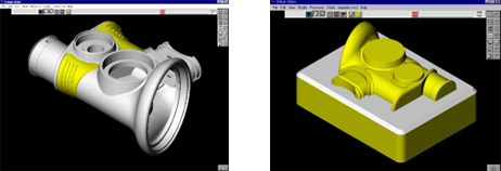 Fig. 8 (left): A part created in SolidWorks (a Parasolid-based CAD system) directly read by GibbsCAM (a Parasolid-based CAM system) (Part provided courtesy SolidWorks)