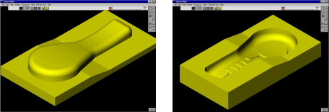 Figs. 2 & 3: The core and cavity for the remote control, an example of what manufacturing modeling needs to be done before a part can be machined.