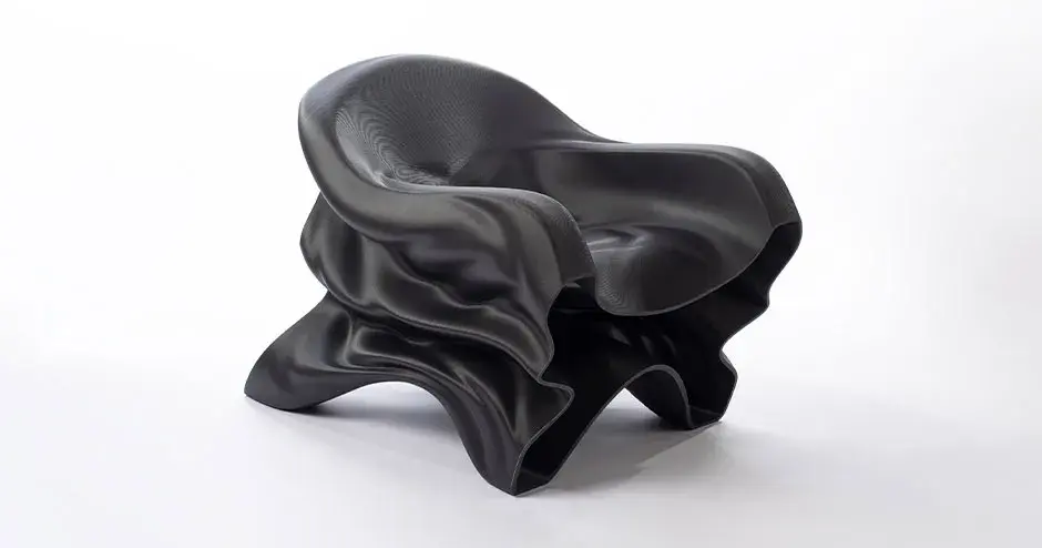 Steam lounge chair designed by Slicelab and 3D printed with PETG pellets on EXT 1270 Titan Pellet 3D printer.